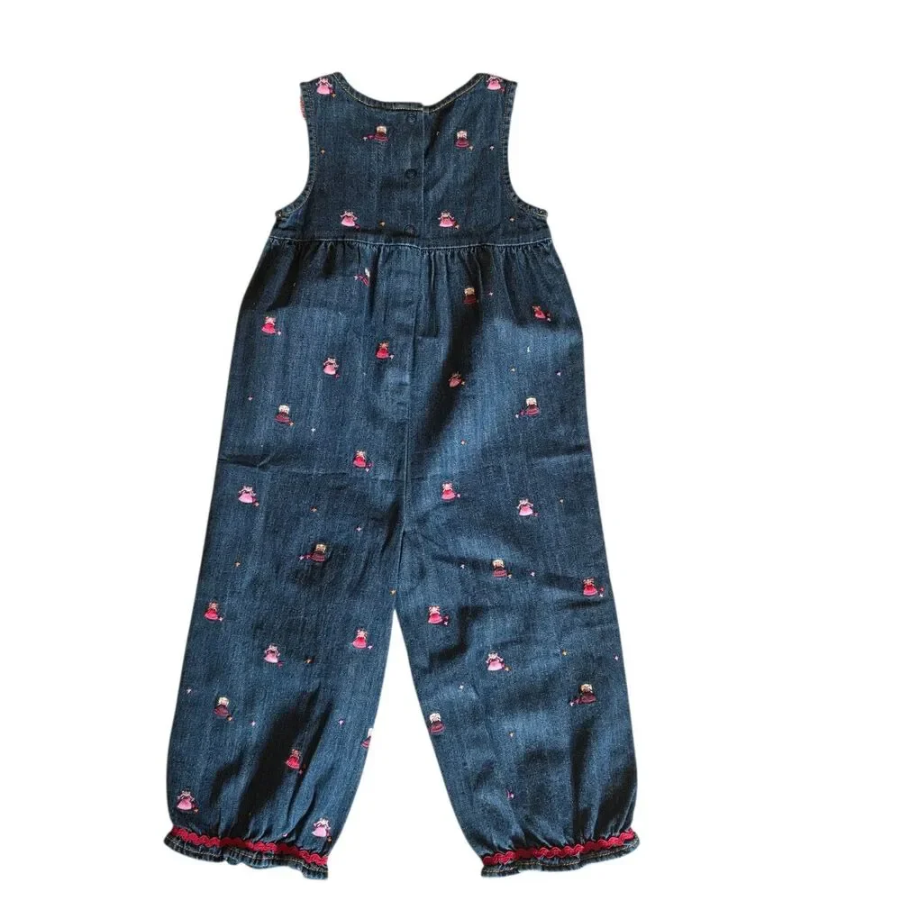 NWT Gymboree Peruvian Doll Denim Overalls Romper Size 2T Blue Embroidered Y2K